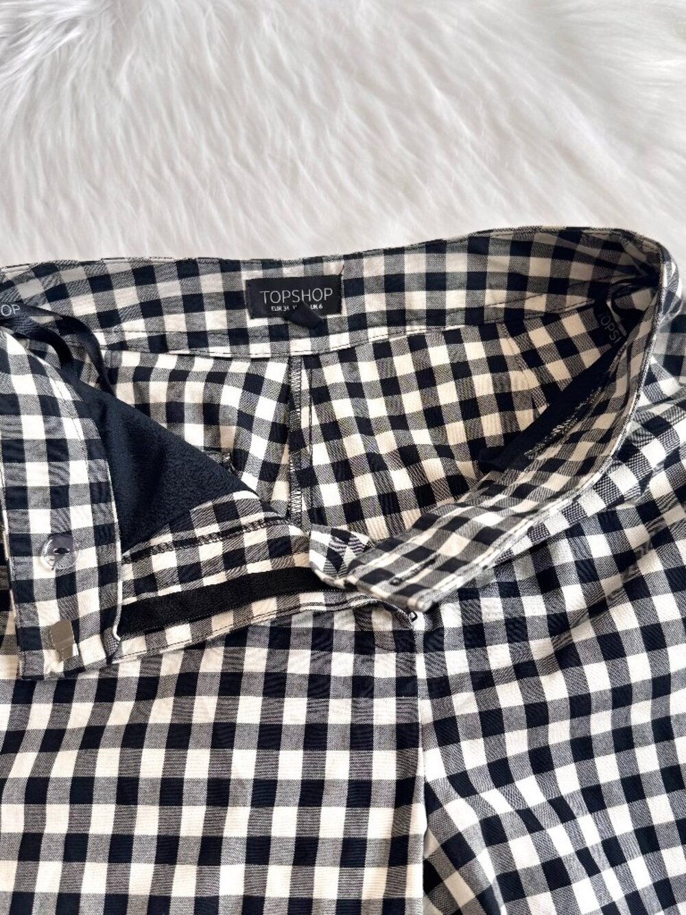 Topshop Black & White Gingham Frill Hem Trousers Women's Pants
